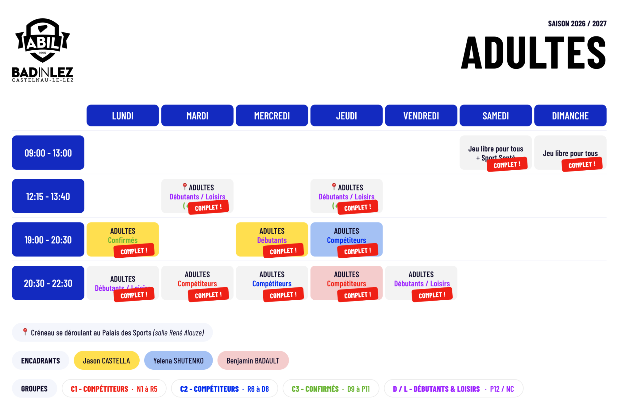 SAISON 2026 - 2027 — Adultes