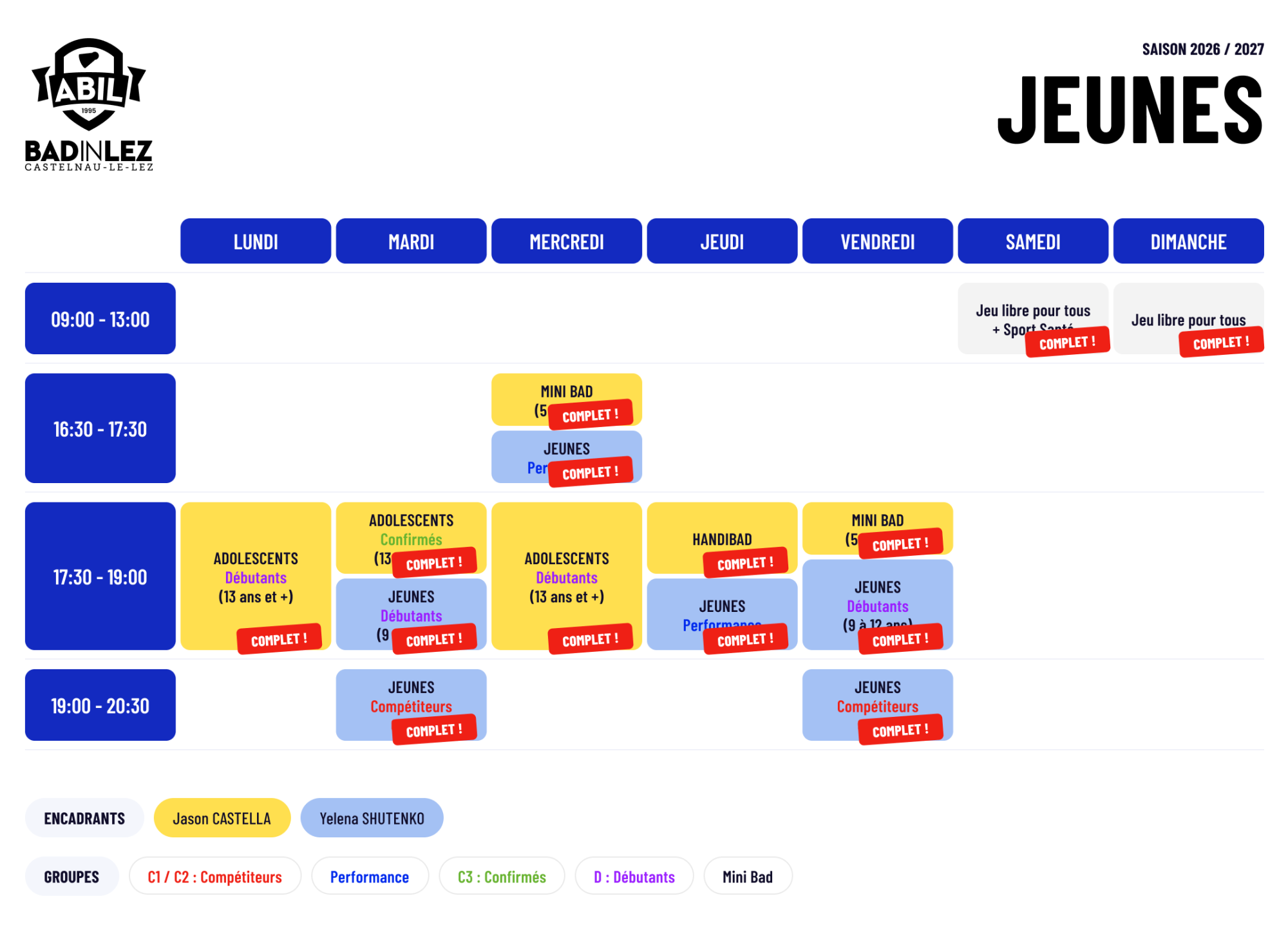SAISON 2026 - 2027 — Jeunes